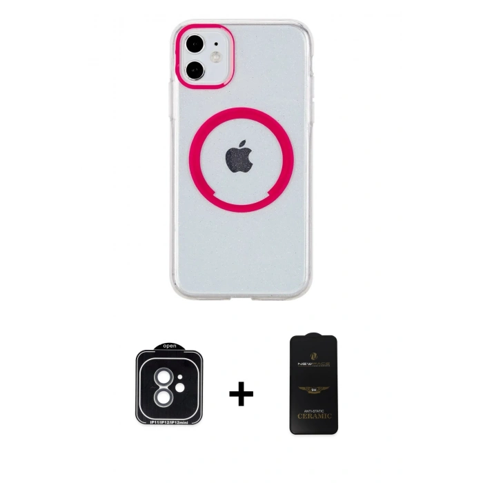 MARSİLYAN™- iPhone 11 Kılıf Pusula Form - Siyah 6D Antistatik Mat Seramik Hayalet Nano Ekran Koruyucu + PVD Metal Kamera Lens - YL