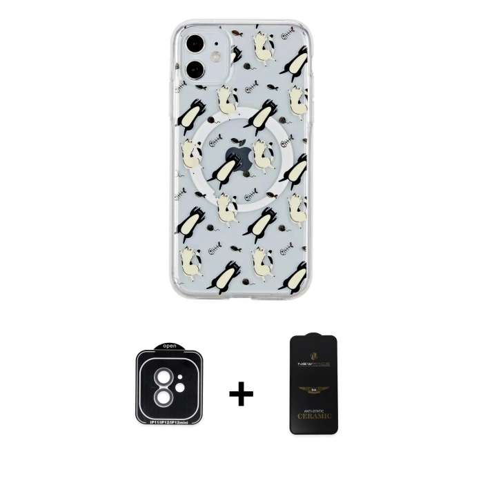 MARSİLYAN™- iPhone 11 Kılıf Pusula Form - Siyah 6D Antistatik Mat Seramik Hayalet Nano Ekran Koruyucu + PVD Metal Kamera Lens - YL