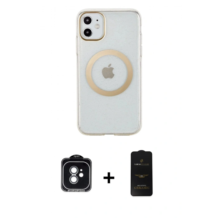 MARSİLYAN™- iPhone 11 Kılıf Pusula Form - Siyah 6D Antistatik Mat Seramik Hayalet Nano Ekran Koruyucu + PVD Metal Kamera Lens - YL