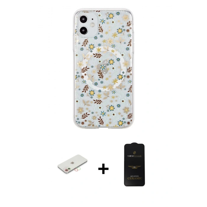 MARSİLYAN™- iPhone 11 Kılıf Pusula Form - Siyah 6D Antistatik Mat Seramik Hayalet Nano Ekran Koruyucu + Renkli Kamera Lens Koruma Cam - YL