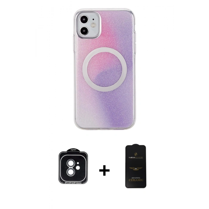 MARSİLYAN™- iPhone 11 Kılıf Pusula Form - Siyah 6D Antistatik Mat Seramik Hayalet Nano Ekran Koruyucu + PVD Metal Kamera Lens - YL