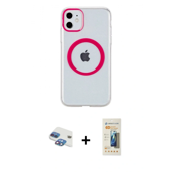 MARSİLYAN™- iPhone 11 Kılıf Pusula Form - Siyah 6D Mat Seramik Hayalet Nano Ekran Koruyucu + Pers Alüminyum Kamera Lens - GI