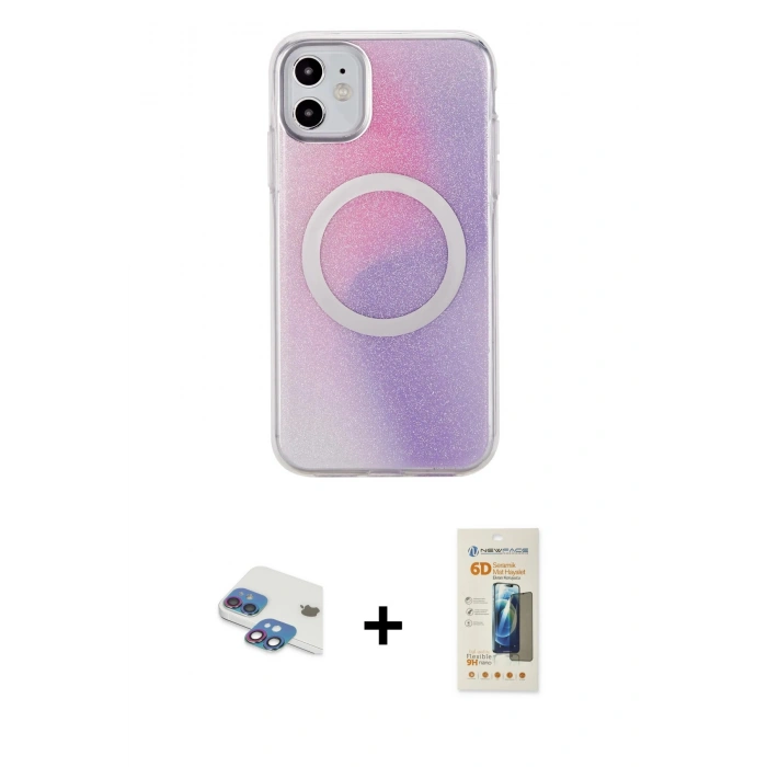 MARSİLYAN™- iPhone 11 Kılıf Pusula Form - Siyah 6D Mat Seramik Hayalet Nano Ekran Koruyucu + Pers Alüminyum Kamera Lens - GI