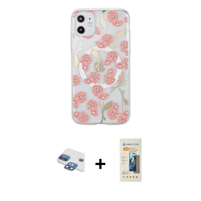 MARSİLYAN™- iPhone 11 Kılıf Pusula Form - Siyah 6D Mat Seramik Hayalet Nano Ekran Koruyucu + Pers Alüminyum Kamera Lens - GI