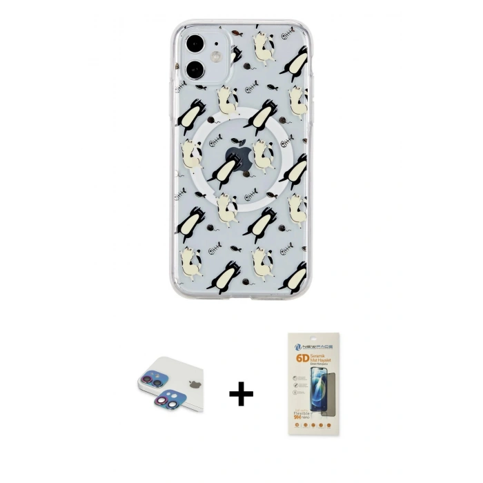 MARSİLYAN™- iPhone 11 Kılıf Pusula Form - Siyah 6D Mat Seramik Hayalet Nano Ekran Koruyucu + Pers Alüminyum Kamera Lens - GI