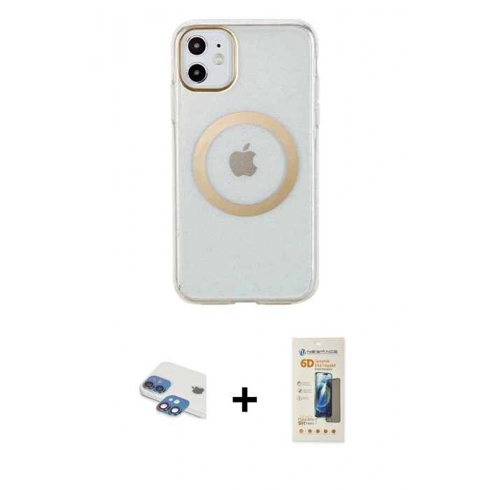 MARSİLYAN™- iPhone 11 Kılıf Pusula Form - Siyah 6D Mat Seramik Hayalet Nano Ekran Koruyucu + Pers Alüminyum Kamera Lens - GI