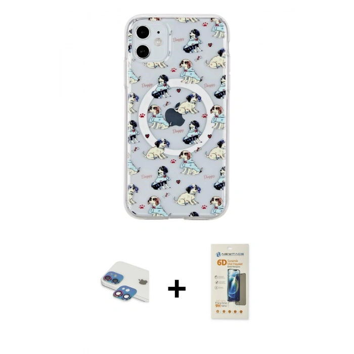 MARSİLYAN™- iPhone 11 Kılıf Pusula Form - Siyah 6D Mat Seramik Hayalet Nano Ekran Koruyucu + Pers Alüminyum Kamera Lens - GI