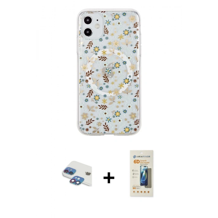 MARSİLYAN™- iPhone 11 Kılıf Pusula Form - Siyah 6D Mat Seramik Hayalet Nano Ekran Koruyucu + Pers Alüminyum Kamera Lens - GI