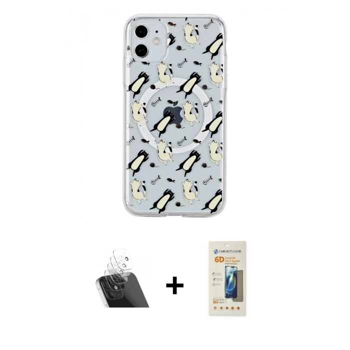MARSİLYAN™- iPhone 11 Kılıf Pusula Form - Siyah 6D Mat Seramik Hayalet Nano Ekran Koruyucu + Kamera Lens Koruma Cam - SF