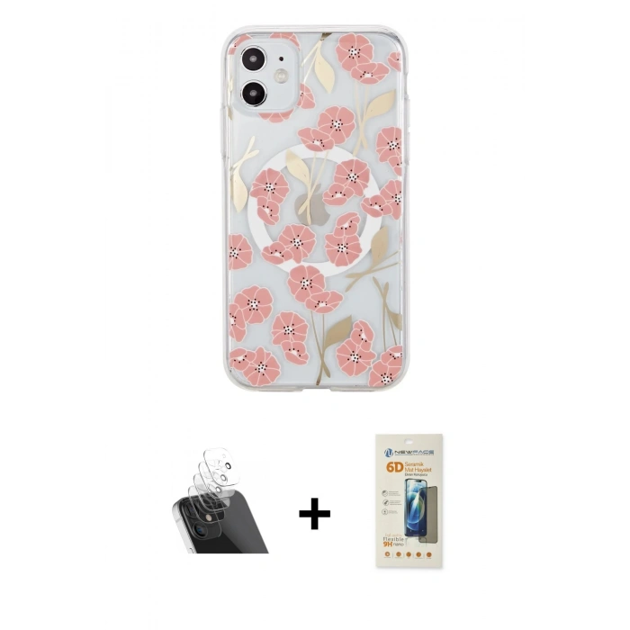 MARSİLYAN™- iPhone 11 Kılıf Pusula Form - Siyah 6D Mat Seramik Hayalet Nano Ekran Koruyucu + Kamera Lens Koruma Cam - SF