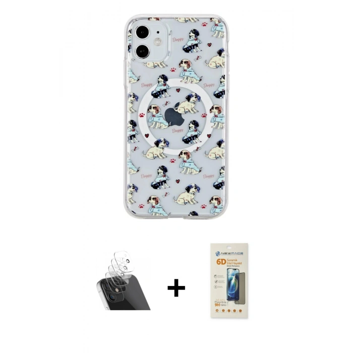 MARSİLYAN™- iPhone 11 Kılıf Pusula Form - Siyah 6D Mat Seramik Hayalet Nano Ekran Koruyucu + Kamera Lens Koruma Cam - SF