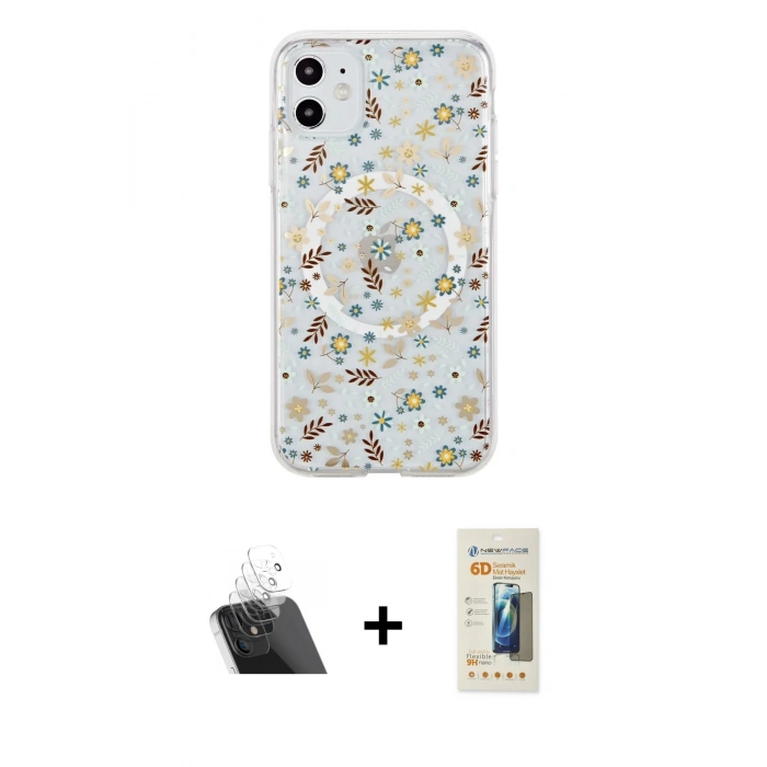 MARSİLYAN™- iPhone 11 Kılıf Pusula Form - Siyah 6D Mat Seramik Hayalet Nano Ekran Koruyucu + Kamera Lens Koruma Cam - SF