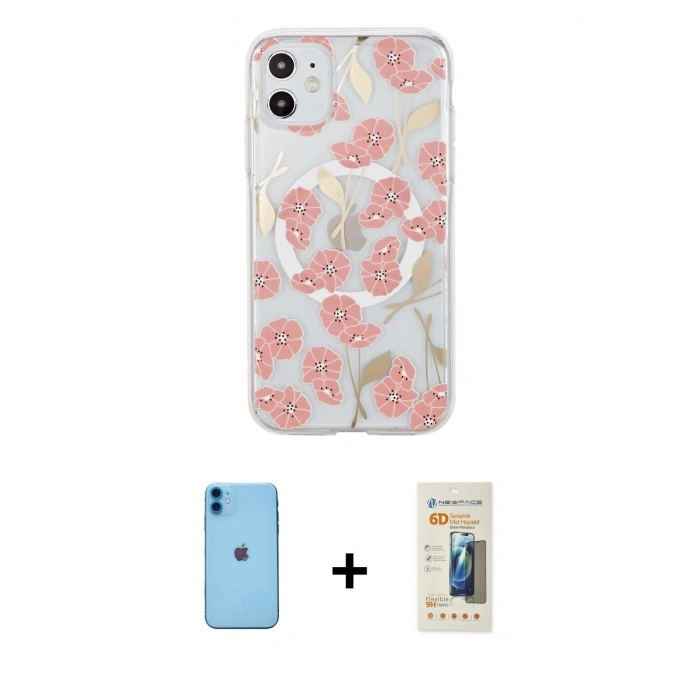MARSİLYAN™- iPhone 11 Kılıf Pusula Form - Siyah 6D Mat Seramik Hayalet Nano Ekran Koruyucu + Neon Fosforlu Kamera Lens - MI