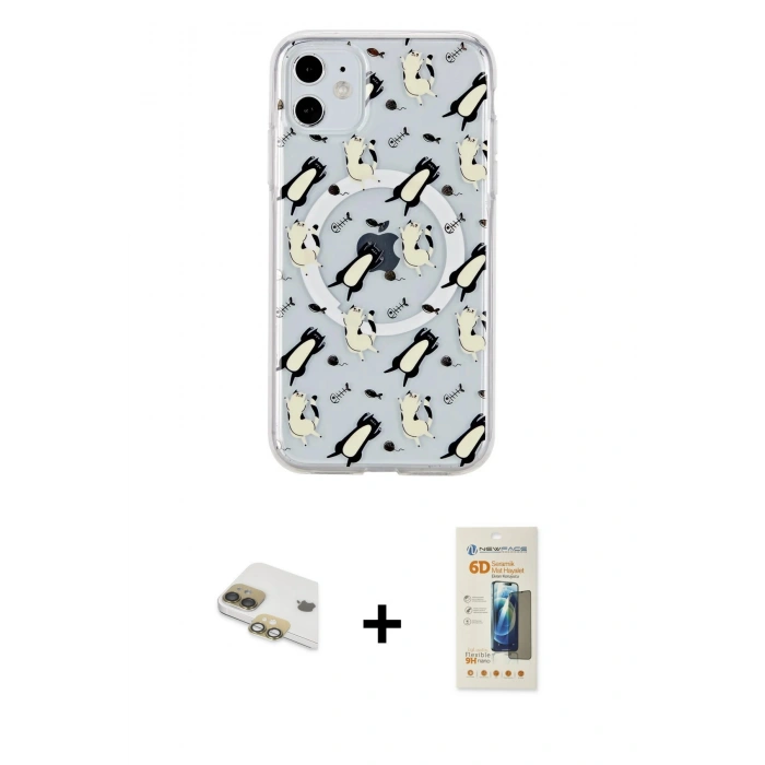 MARSİLYAN™- iPhone 11 Kılıf Pusula Form - Siyah 6D Mat Seramik Hayalet Nano Ekran Koruyucu + Pers Alüminyum Kamera Lens - GD