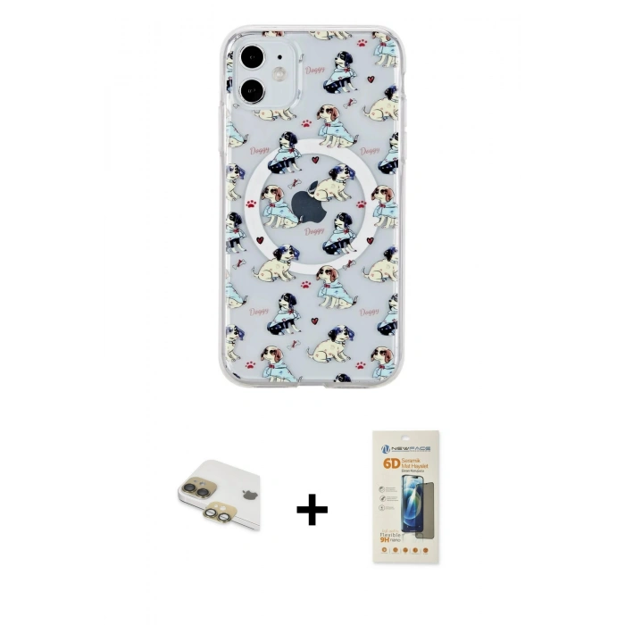 MARSİLYAN™- iPhone 11 Kılıf Pusula Form - Siyah 6D Mat Seramik Hayalet Nano Ekran Koruyucu + Pers Alüminyum Kamera Lens - GD