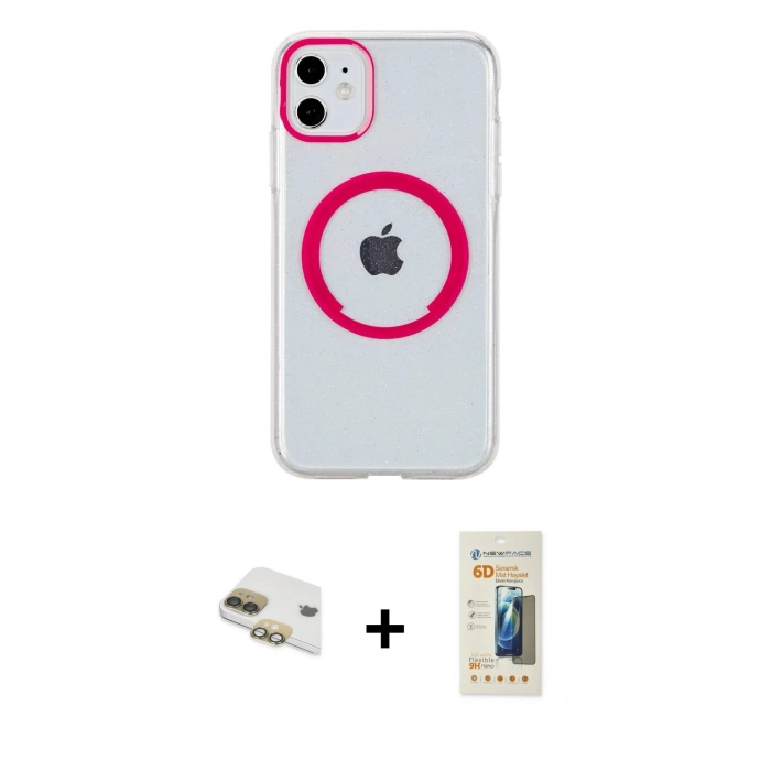 MARSİLYAN™- iPhone 11 Kılıf Pusula Form - Siyah 6D Mat Seramik Hayalet Nano Ekran Koruyucu + Pers Alüminyum Kamera Lens - GD