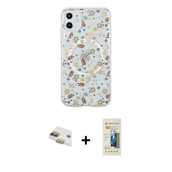 MARSİLYAN™- iPhone 11 Kılıf Pusula Form - Siyah 6D Mat Seramik Hayalet Nano Ekran Koruyucu + Pers Alüminyum Kamera Lens - GD