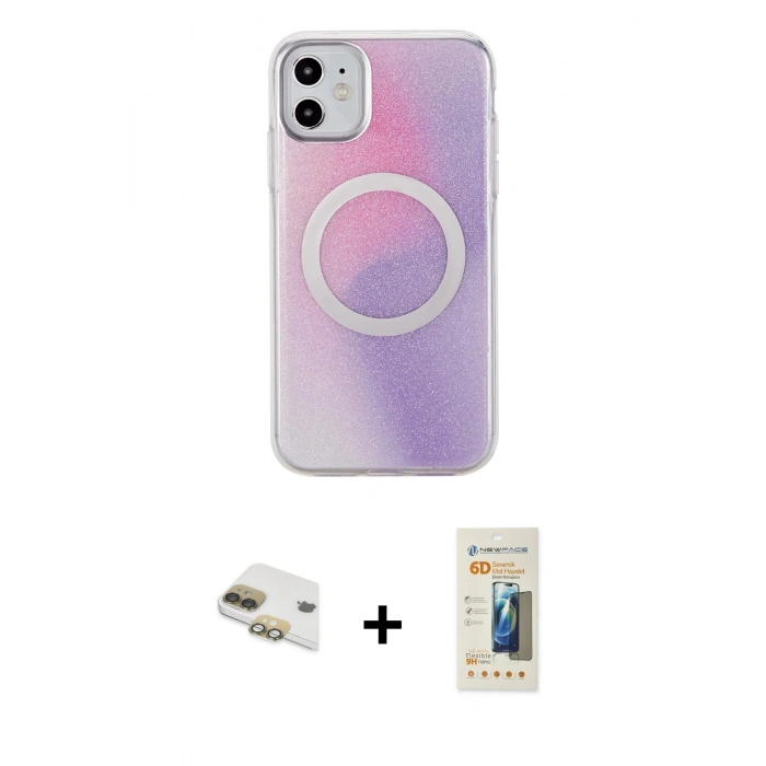 MARSİLYAN™- iPhone 11 Kılıf Pusula Form - Siyah 6D Mat Seramik Hayalet Nano Ekran Koruyucu + Pers Alüminyum Kamera Lens - GD