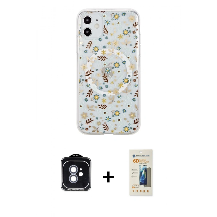 MARSİLYAN™- iPhone 11 Kılıf Pusula Form - Siyah 6D Mat Seramik Hayalet Nano Ekran Koruyucu + PVD Metal Kamera Lens - MI