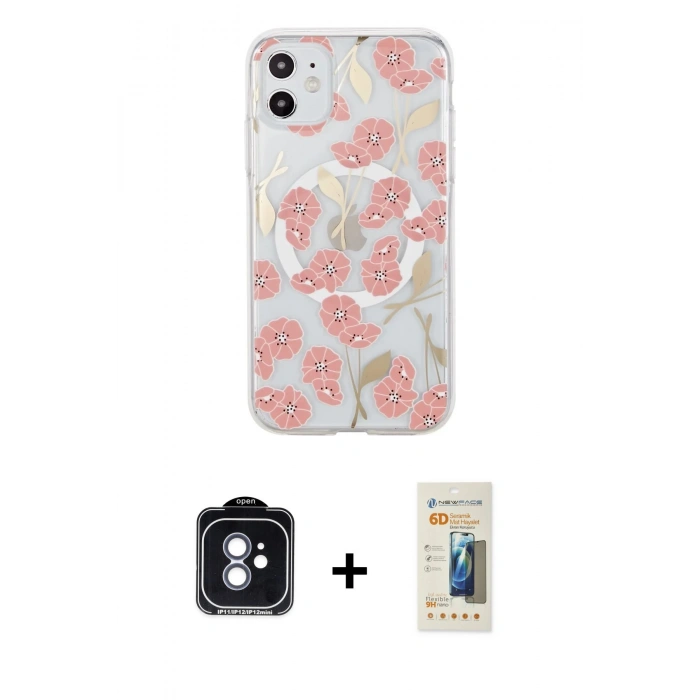 MARSİLYAN™- iPhone 11 Kılıf Pusula Form - Siyah 6D Mat Seramik Hayalet Nano Ekran Koruyucu + PVD Metal Kamera Lens - MI