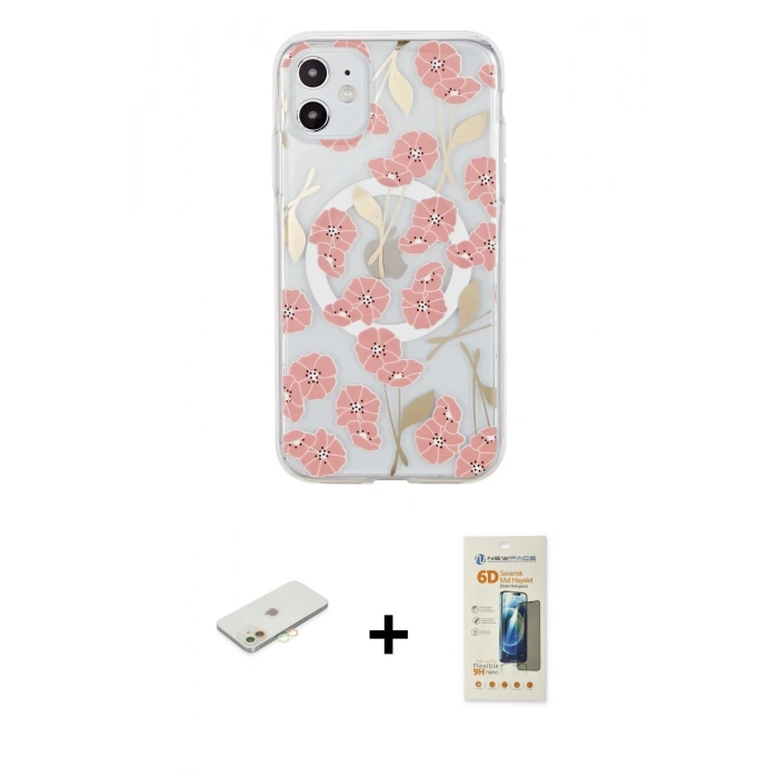 MARSİLYAN™- iPhone 11 Kılıf Pusula Form - Siyah 6D Mat Seramik Hayalet Nano Ekran Koruyucu + Renkli Kamera Lens Koruma Cam - TU