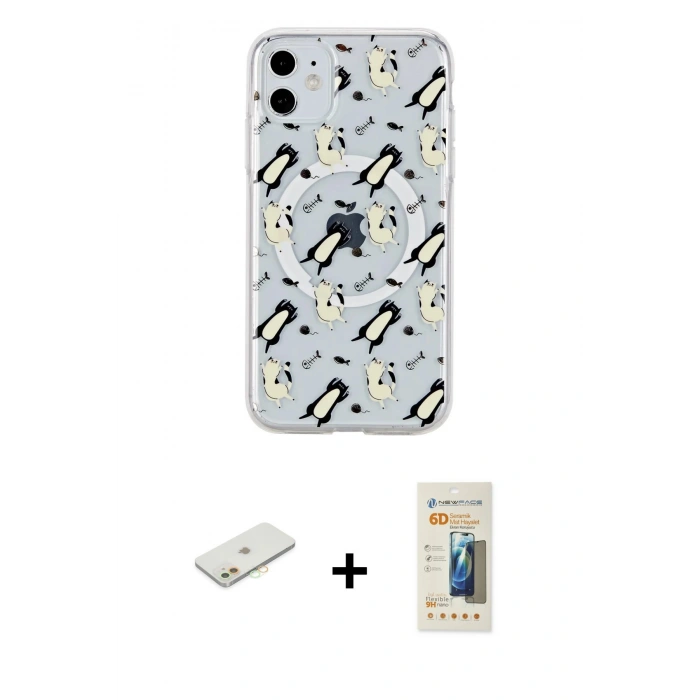 MARSİLYAN™- iPhone 11 Kılıf Pusula Form - Siyah 6D Mat Seramik Hayalet Nano Ekran Koruyucu + Renkli Kamera Lens Koruma Cam - TU