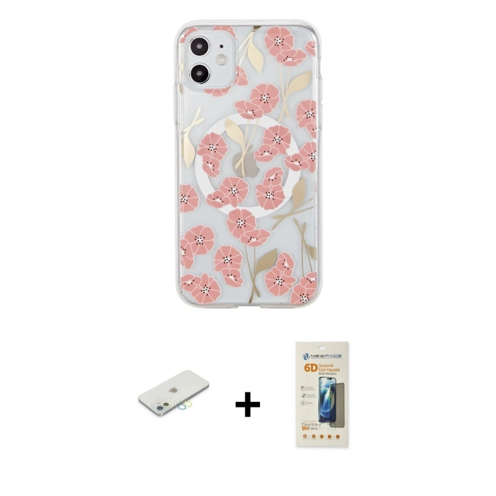 MARSİLYAN™- iPhone 11 Kılıf Pusula Form - Siyah 6D Mat Seramik Hayalet Nano Ekran Koruyucu + Renkli Kamera Lens Koruma Cam - SI