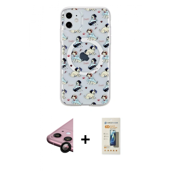 MARSİLYAN™- iPhone 11 Kılıf Pusula Form - Siyah 6D Mat Seramik Hayalet Nano Ekran Koruyucu + Raze Metal Kamera Lens - SH