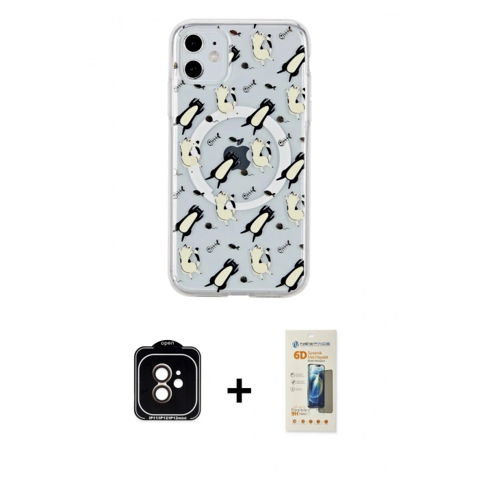 MARSİLYAN™- iPhone 11 Kılıf Pusula Form - Siyah 6D Mat Seramik Hayalet Nano Ekran Koruyucu + PVD Metal Kamera Lens - TU