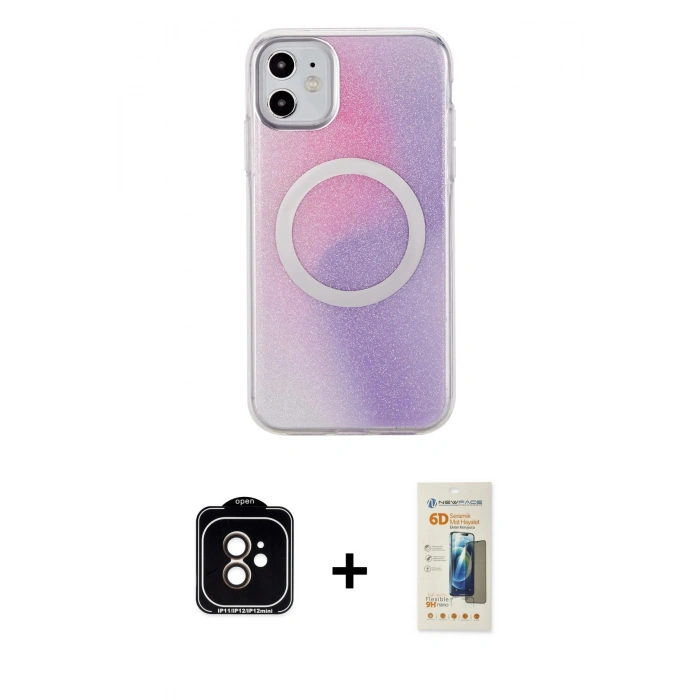 MARSİLYAN™- iPhone 11 Kılıf Pusula Form - Siyah 6D Mat Seramik Hayalet Nano Ekran Koruyucu + PVD Metal Kamera Lens - TU