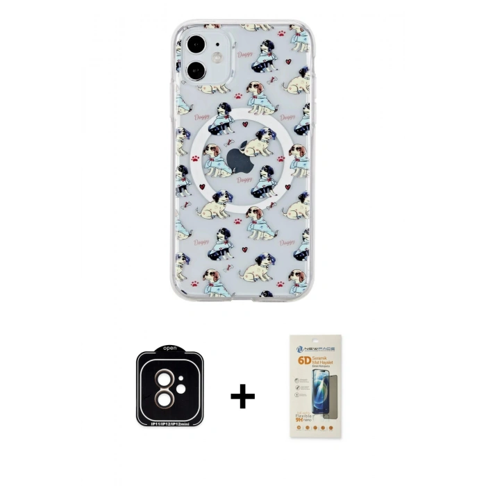 MARSİLYAN™- iPhone 11 Kılıf Pusula Form - Siyah 6D Mat Seramik Hayalet Nano Ekran Koruyucu + PVD Metal Kamera Lens - TU