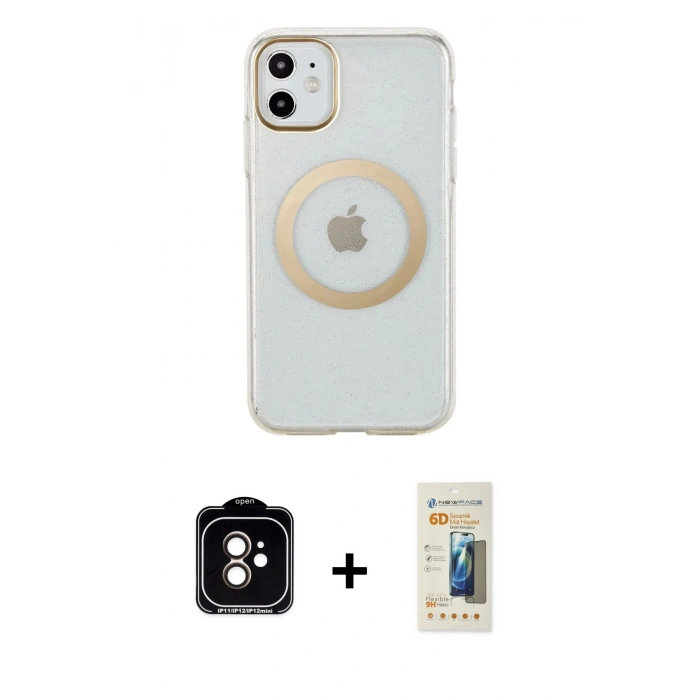 MARSİLYAN™- iPhone 11 Kılıf Pusula Form - Siyah 6D Mat Seramik Hayalet Nano Ekran Koruyucu + PVD Metal Kamera Lens - TU