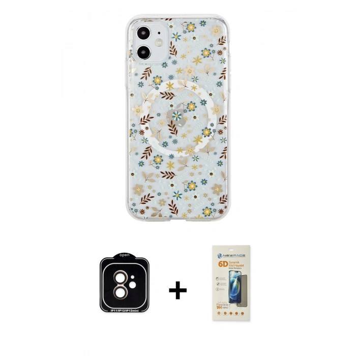 MARSİLYAN™- iPhone 11 Kılıf Pusula Form - Siyah 6D Mat Seramik Hayalet Nano Ekran Koruyucu + PVD Metal Kamera Lens - TU