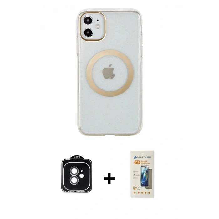 MARSİLYAN™- iPhone 11 Kılıf Pusula Form - Siyah 6D Mat Seramik Hayalet Nano Ekran Koruyucu + PVD Metal Kamera Lens - YL