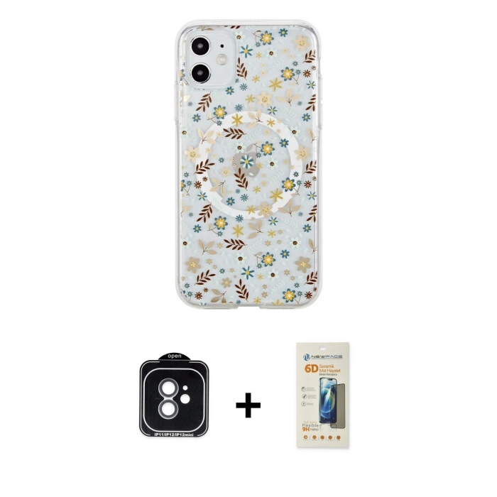 MARSİLYAN™- iPhone 11 Kılıf Pusula Form - Siyah 6D Mat Seramik Hayalet Nano Ekran Koruyucu + PVD Metal Kamera Lens - YL