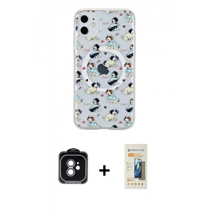 MARSİLYAN™- iPhone 11 Kılıf Pusula Form - Siyah 6D Mat Seramik Hayalet Nano Ekran Koruyucu + PVD Metal Kamera Lens - YL