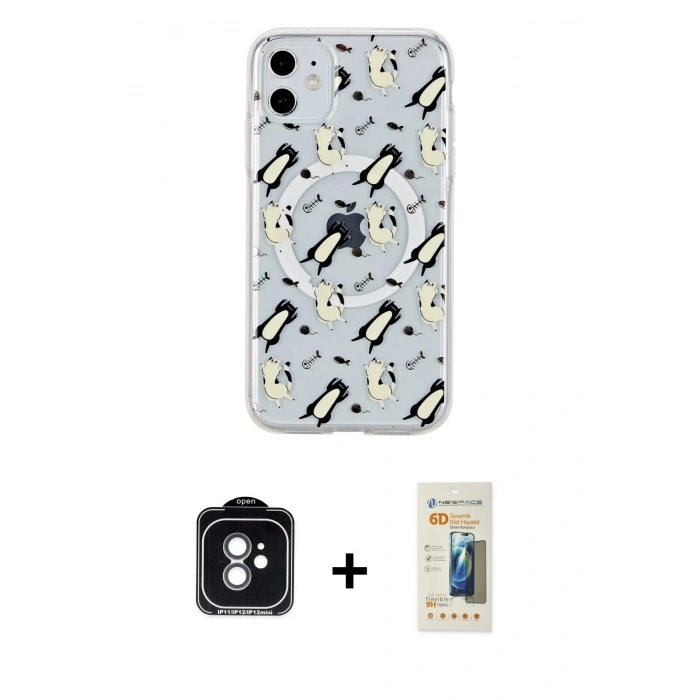 MARSİLYAN™- iPhone 11 Kılıf Pusula Form - Siyah 6D Mat Seramik Hayalet Nano Ekran Koruyucu + PVD Metal Kamera Lens - YL