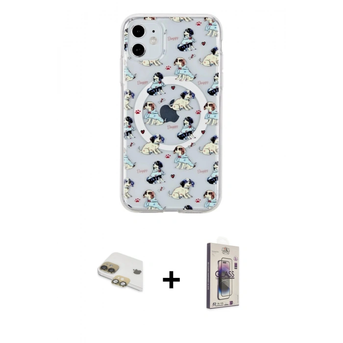 MARSİLYAN™- iPhone 11 Kılıf Pusula Form - Siyah Bilvis 3D Cam Ekran Koruyucu + Pers Alüminyum Kamera Lens - GD
