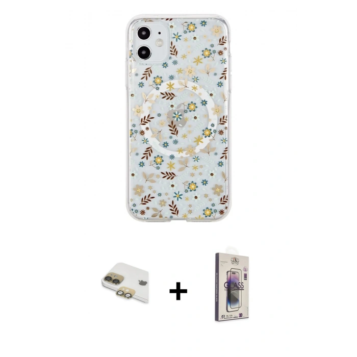 MARSİLYAN™- iPhone 11 Kılıf Pusula Form - Siyah Bilvis 3D Cam Ekran Koruyucu + Pers Alüminyum Kamera Lens - GD