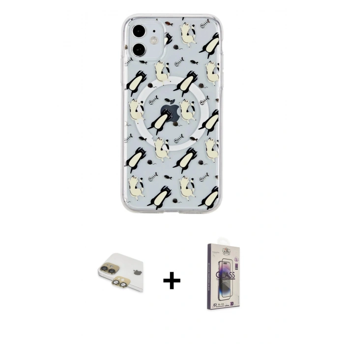 MARSİLYAN™- iPhone 11 Kılıf Pusula Form - Siyah Bilvis 3D Cam Ekran Koruyucu + Pers Alüminyum Kamera Lens - GD