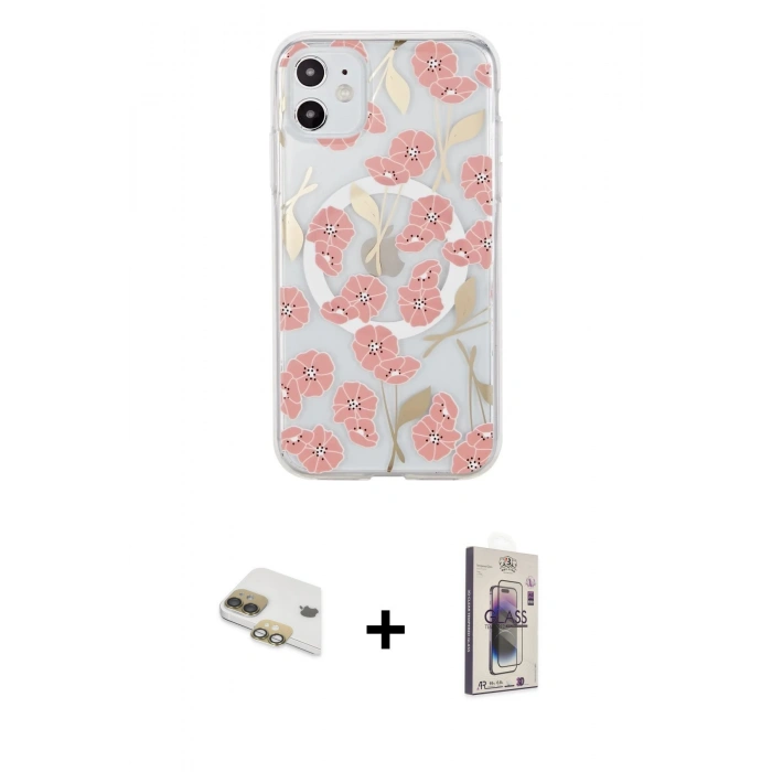 MARSİLYAN™- iPhone 11 Kılıf Pusula Form - Siyah Bilvis 3D Cam Ekran Koruyucu + Pers Alüminyum Kamera Lens - GD