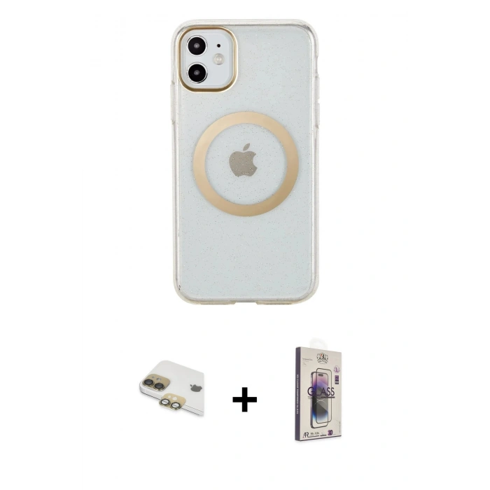 MARSİLYAN™- iPhone 11 Kılıf Pusula Form - Siyah Bilvis 3D Cam Ekran Koruyucu + Pers Alüminyum Kamera Lens - GD
