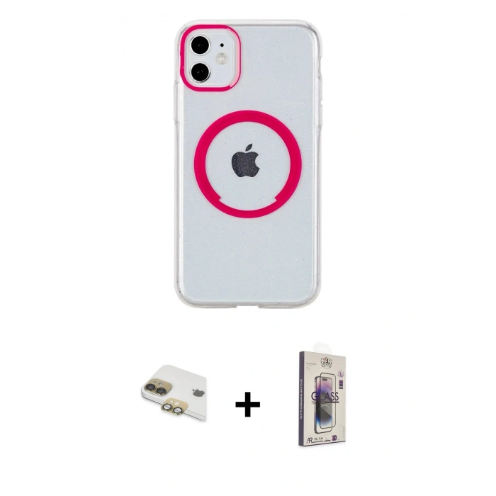 MARSİLYAN™- iPhone 11 Kılıf Pusula Form - Siyah Bilvis 3D Cam Ekran Koruyucu + Pers Alüminyum Kamera Lens - GD