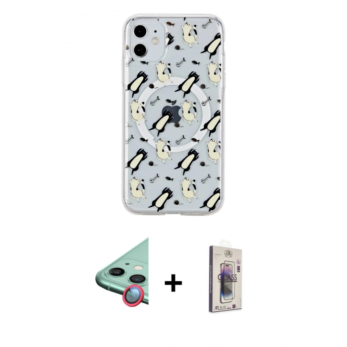 MARSİLYAN™- iPhone 11 Kılıf Pusula Form - Siyah Bilvis 3D Cam Ekran Koruyucu + Raze Metal Kamera Lens - KI