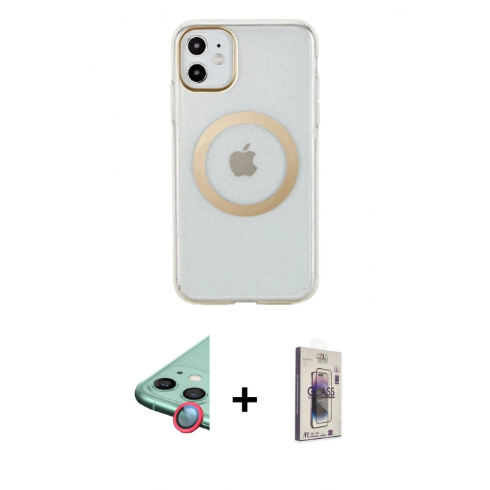 MARSİLYAN™- iPhone 11 Kılıf Pusula Form - Siyah Bilvis 3D Cam Ekran Koruyucu + Raze Metal Kamera Lens - KI