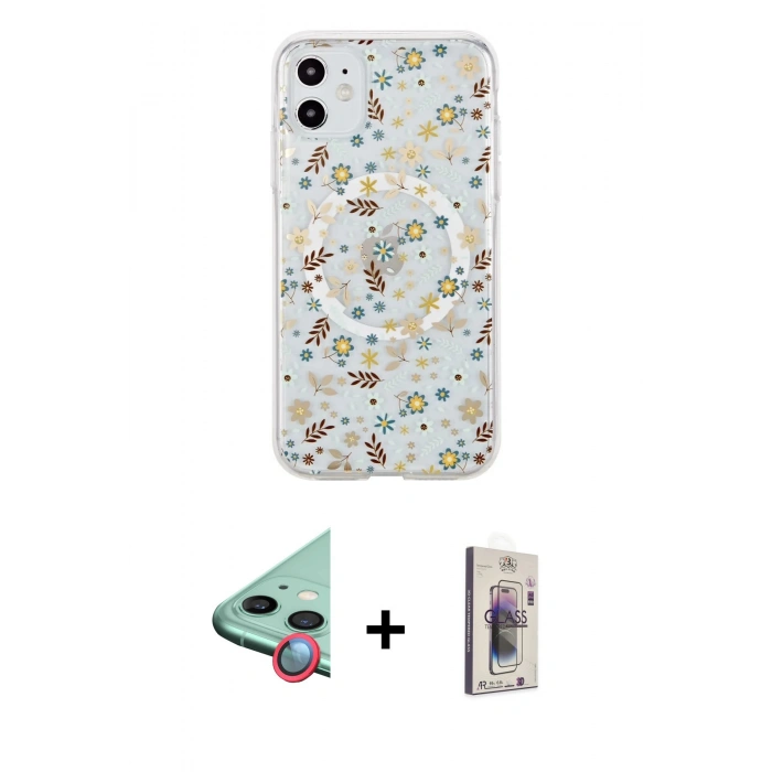 MARSİLYAN™- iPhone 11 Kılıf Pusula Form - Siyah Bilvis 3D Cam Ekran Koruyucu + Raze Metal Kamera Lens - KI