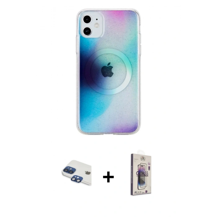 MARSİLYAN™- iPhone 11 Kılıf Pusula Form - Siyah Bilvis 3D Cam Ekran Koruyucu + Pers Alüminyum Kamera Lens - LT