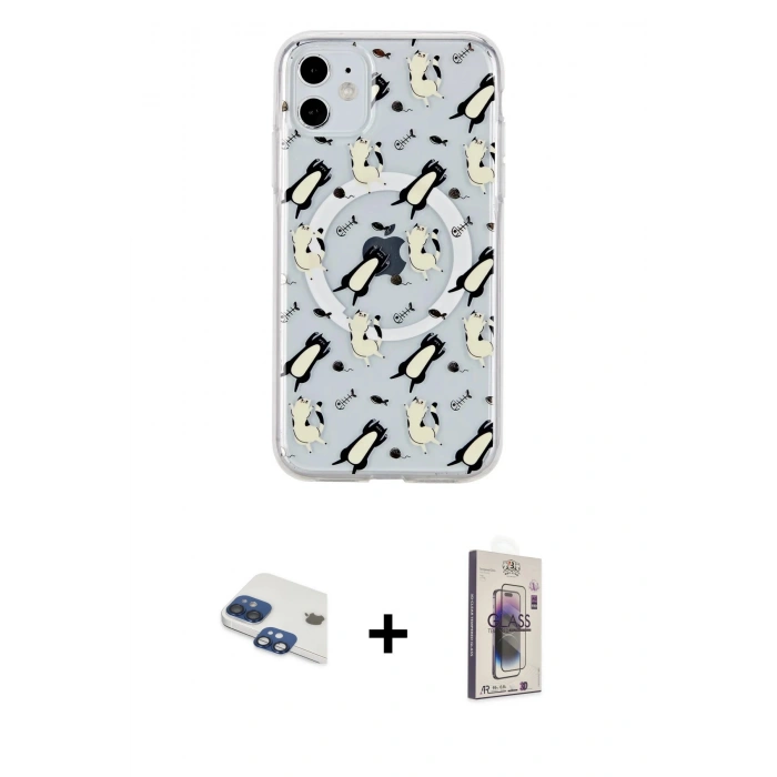 MARSİLYAN™- iPhone 11 Kılıf Pusula Form - Siyah Bilvis 3D Cam Ekran Koruyucu + Pers Alüminyum Kamera Lens - LT