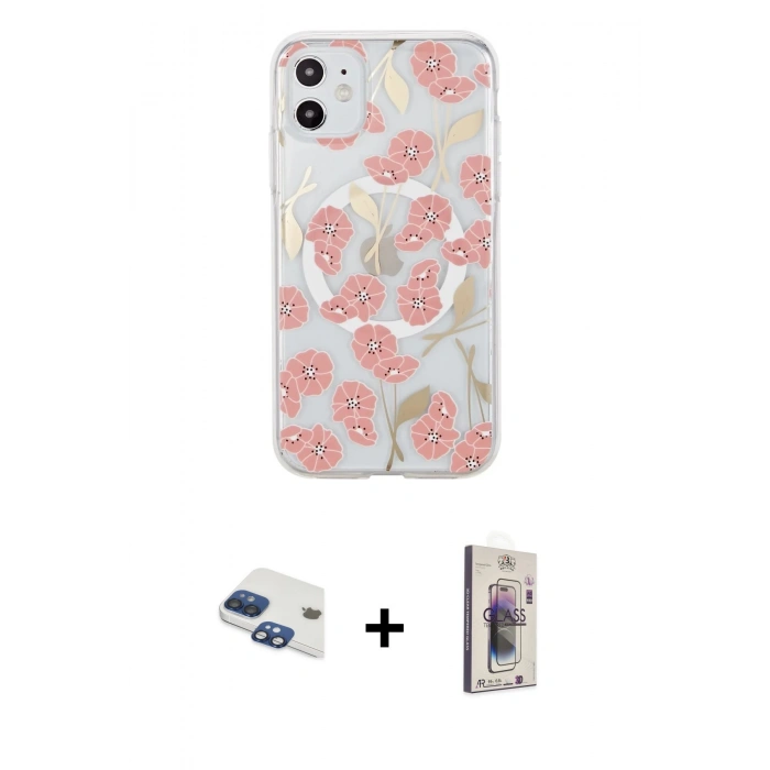 MARSİLYAN™- iPhone 11 Kılıf Pusula Form - Siyah Bilvis 3D Cam Ekran Koruyucu + Pers Alüminyum Kamera Lens - LT