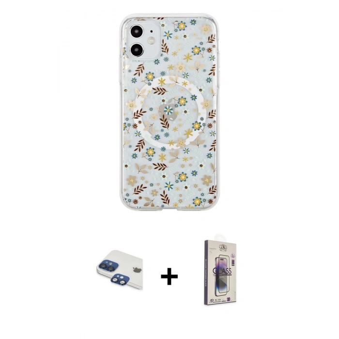 MARSİLYAN™- iPhone 11 Kılıf Pusula Form - Siyah Bilvis 3D Cam Ekran Koruyucu + Pers Alüminyum Kamera Lens - LT